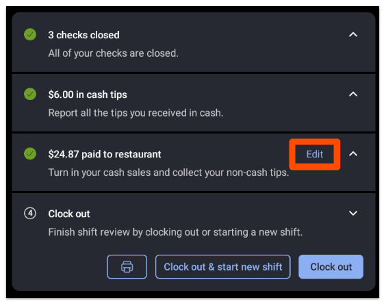 Edit button on shift review screen