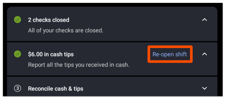 re-open shift button on shift review page
