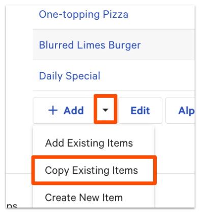 copy existing items button