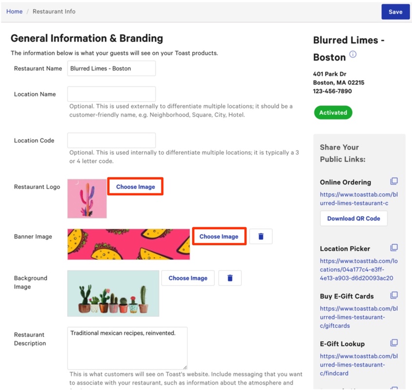 Restaurant logo information.