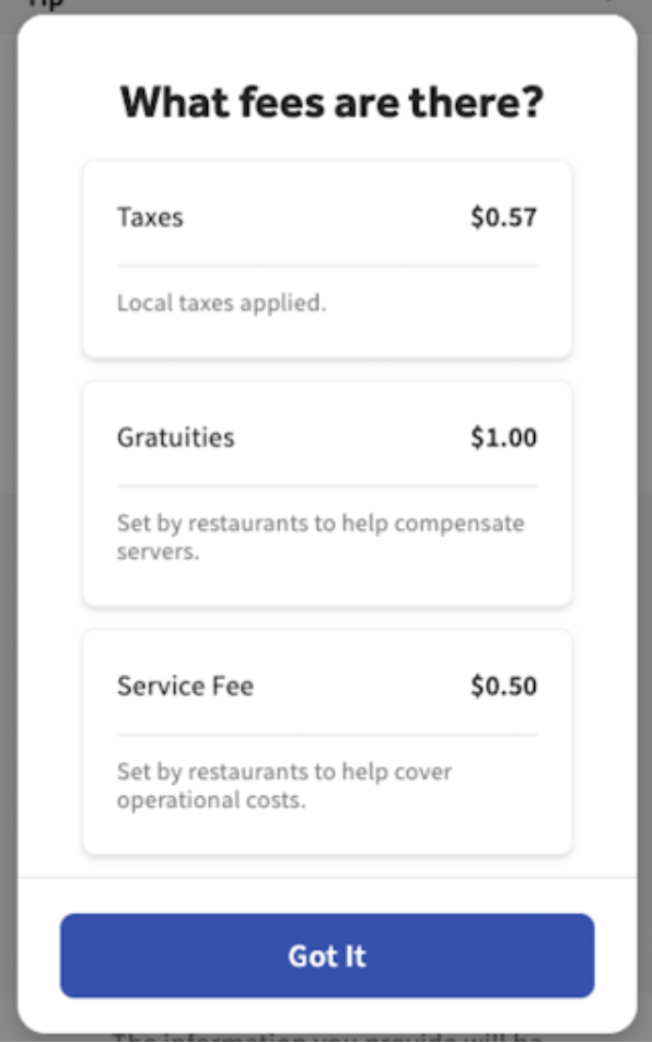 ? button screen for Taxes & Fees