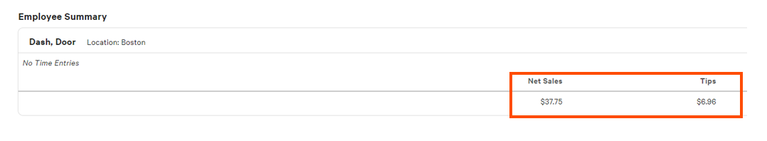 Employee summary section of Labor summary report