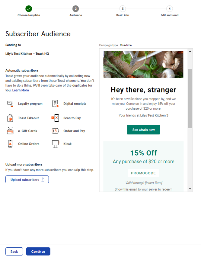 Subscriber upload for Email Marketing.