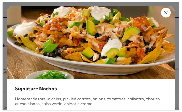 menu item description example on online ordering site