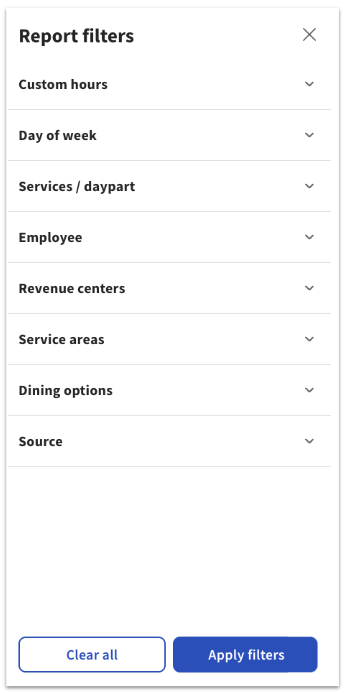 Report filters window