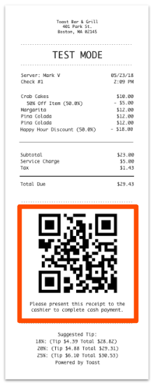 picture of receipt with QR code to present to cashier for payment