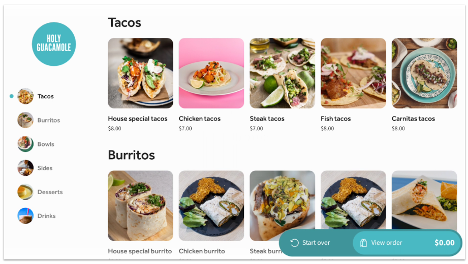 screenshot of kiosk ordering screen
