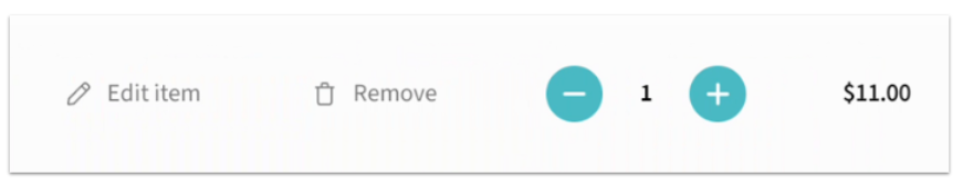 item editing options: edit item, remove item, increase/decrease quantity, item cost