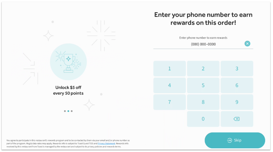 enter your phone number to earn rewards on this order