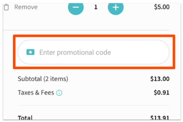 enter promotional code field on payment screen
