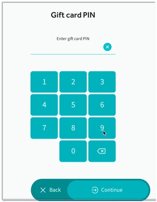 New Kiosk Experience gift card pin prompt
