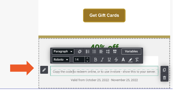 edit text block on marketing email