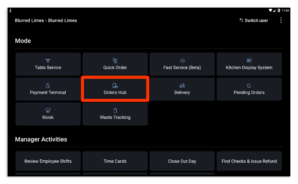 under the Mode in your POS terminal, click Orders Hub