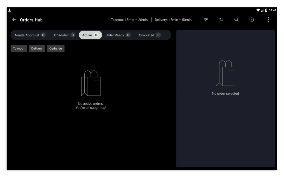 Orders Hub dashboard page