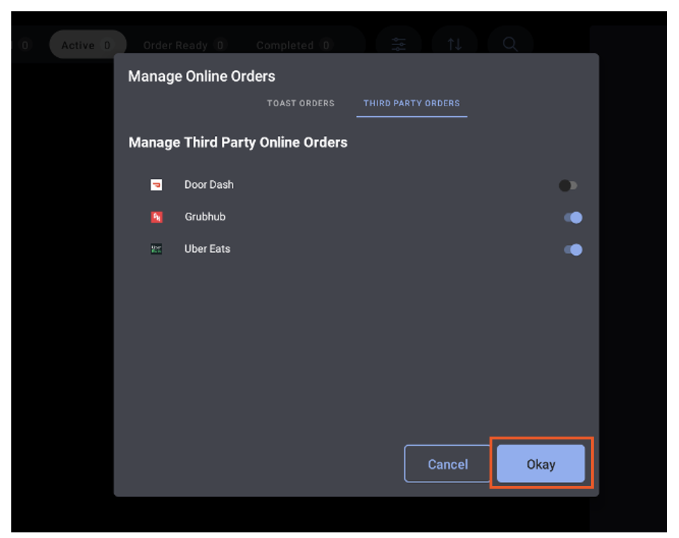 Third party on/off toggle in the Order Hub.