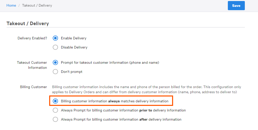 Billing customer section