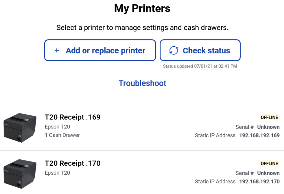 My printer section with all the printers on system