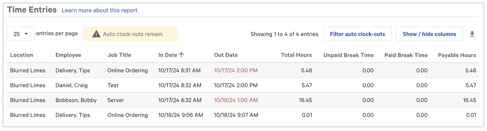 Time Entry Reporting example