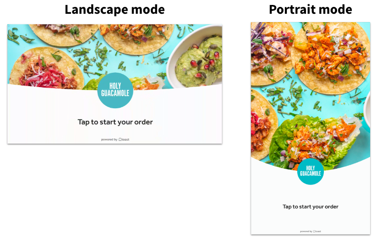 screenshot of kiosk startup screen in landscape mode and portrait mode