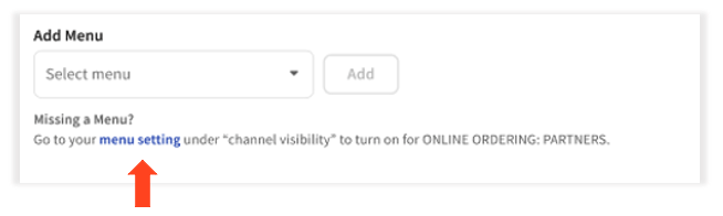 Link to add a missing menu to the Grubhub configuration page.