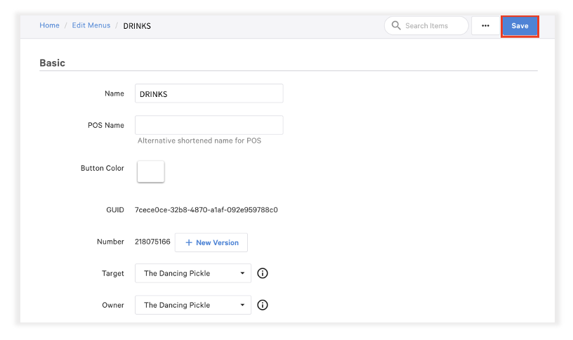Saving menu updated in Toast Web for Grubhub configuration.