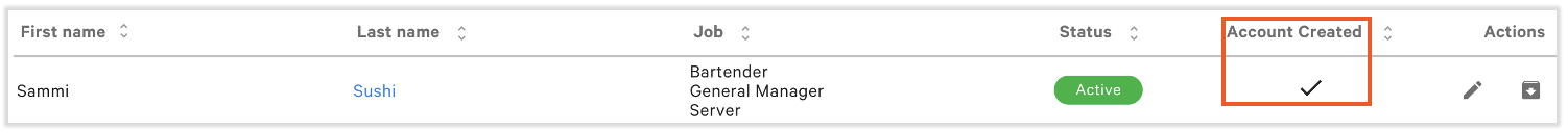 Example of an Employee Account with "Active" Status