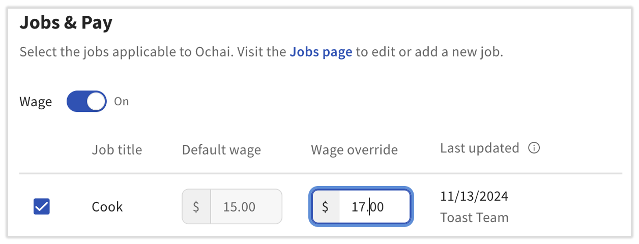 Entering a value into the Wage override box of an employee profile