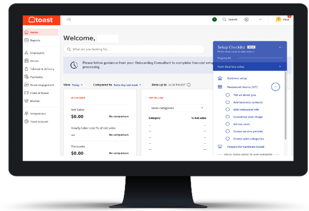 computer mockup showing Toast Web and setup checklist