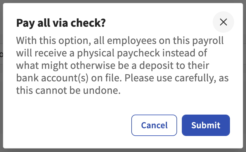 Submit Button to enable pay all via check