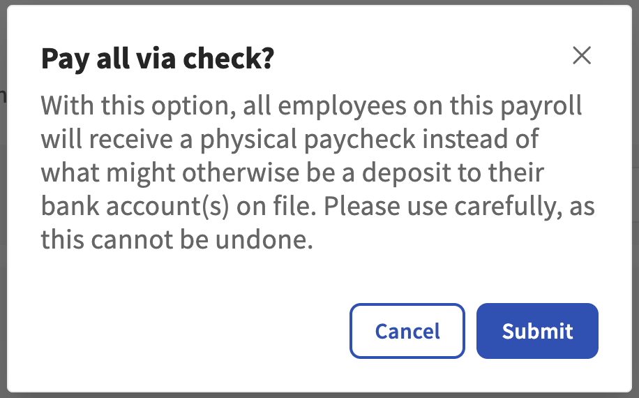 Submit Button to enable pay all via check