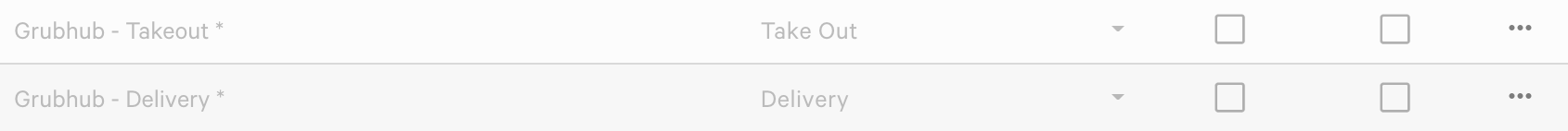 Dining Option selection in Toast Web for the Grubhub integration.