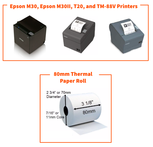 Epson M30, Epson M30II, T20, and TM-88V printers and 80mm thermal paper roll