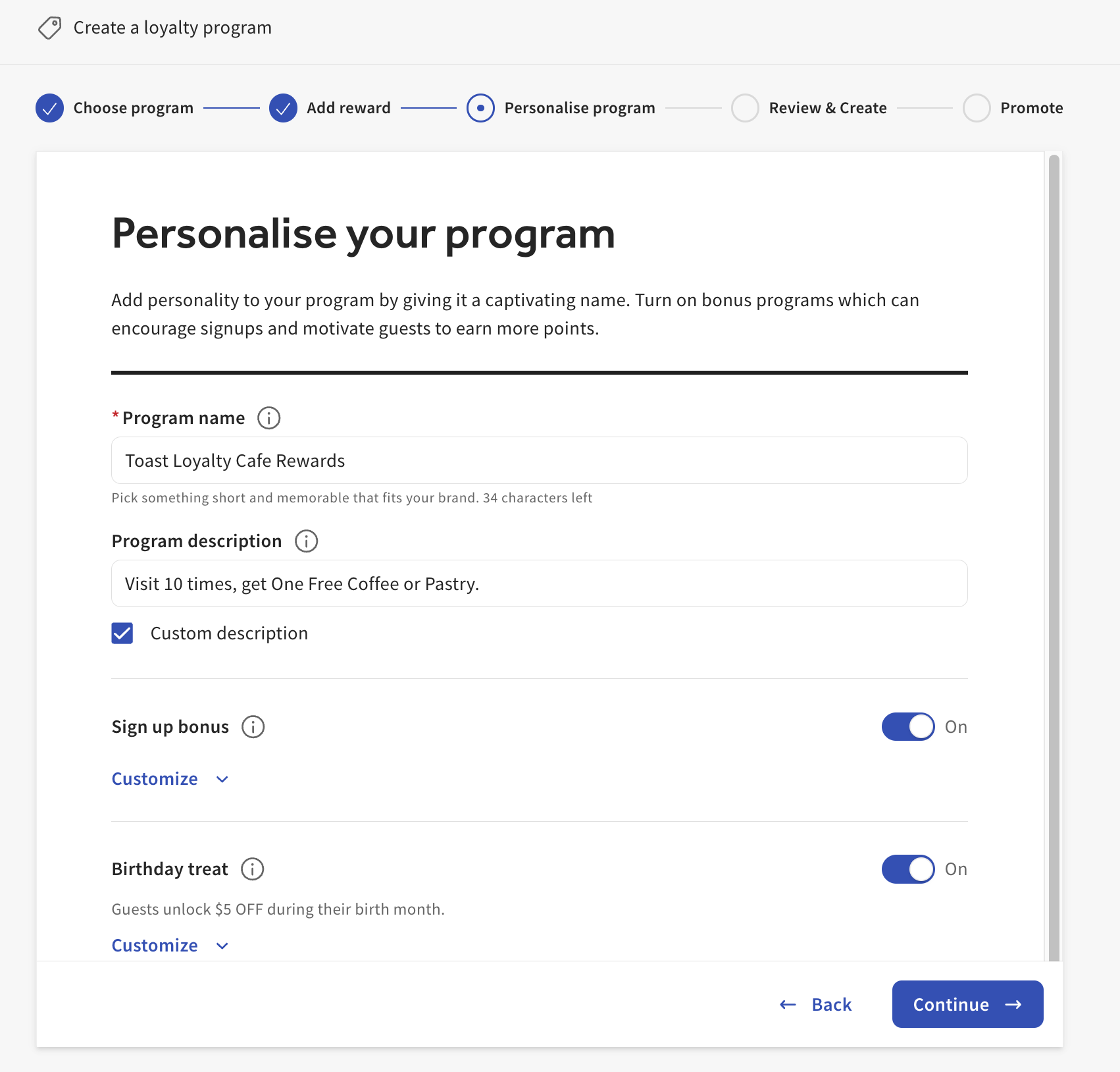 Personalize your Toast Loyalty program.