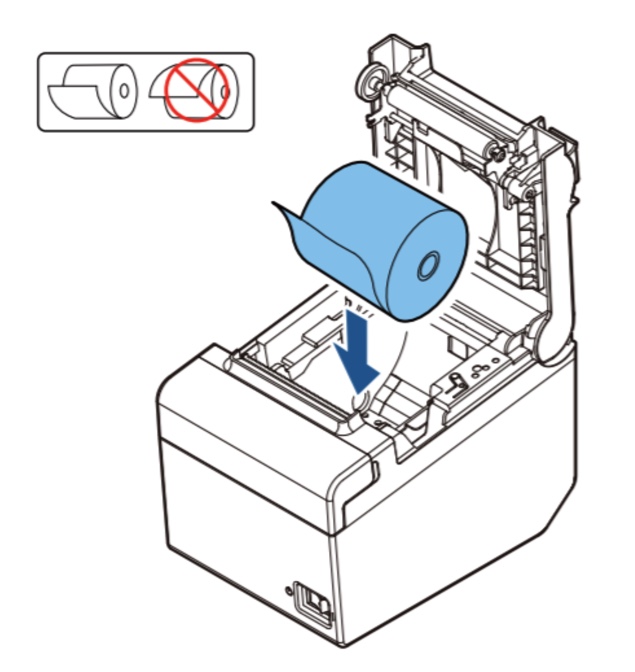 Printer that is showing how to paper roll seated properly