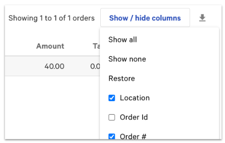 show/hide columns drop-down