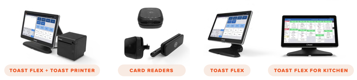 picture of hardware: Toast Flex + Toast Printer, Card Readers, Toast Flex, Toast Flex for Kitchen